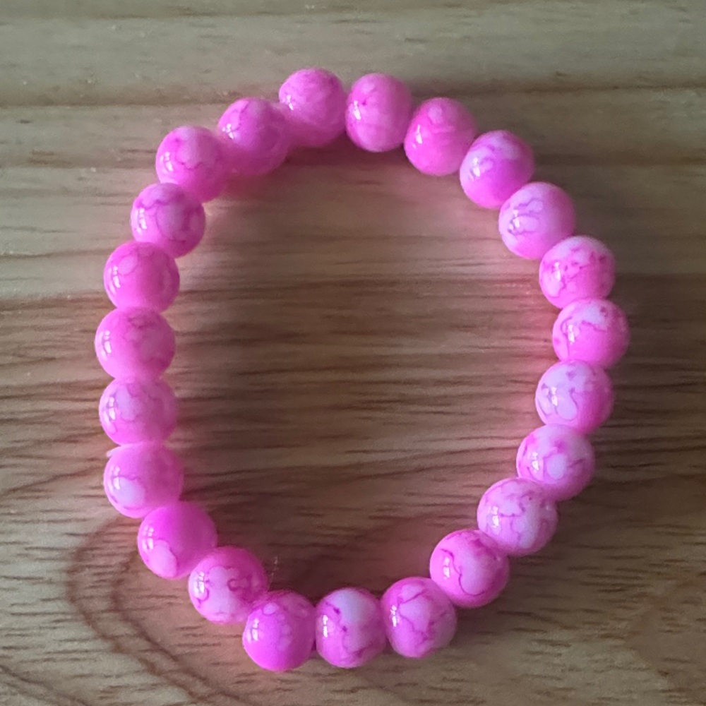 Pink Marbled Beaded Stretch Bracelet